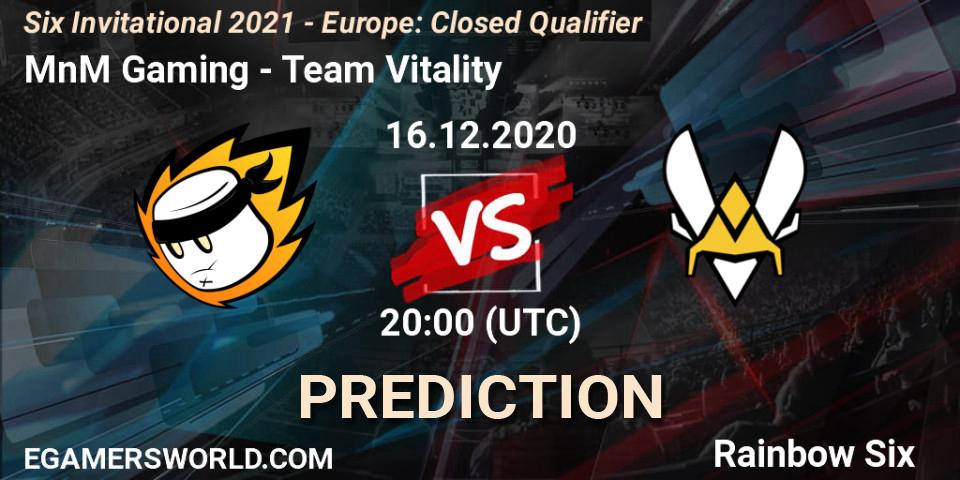 Pronósticos MnM Gaming - Team Vitality. 16.12.2020 at 20:00. Six Invitational 2021 - Europe: Closed Qualifier - Rainbow Six