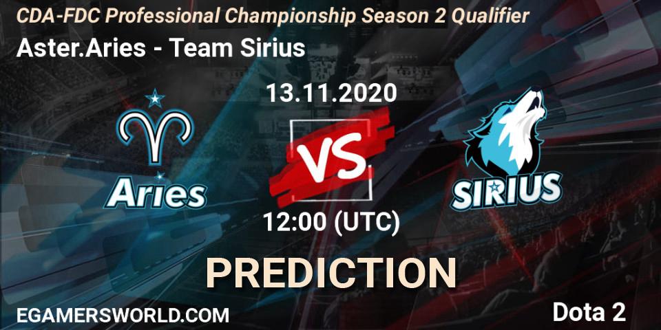 Pronósticos Aster.Aries - Team Sirius. 13.11.2020 at 11:37. CDA-FDC Professional Championship Season 2 Qualifier - Dota 2