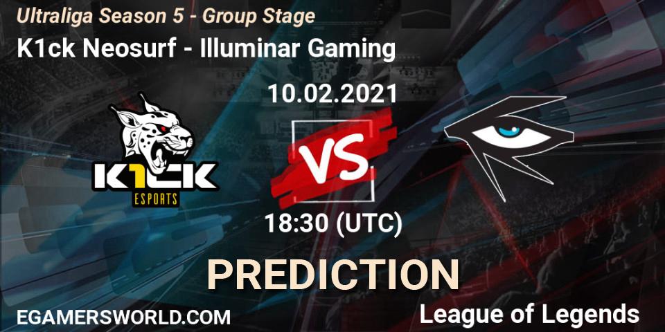 Pronósticos K1ck Neosurf - Illuminar Gaming. 10.02.2021 at 18:30. Ultraliga Season 5 - Group Stage - LoL