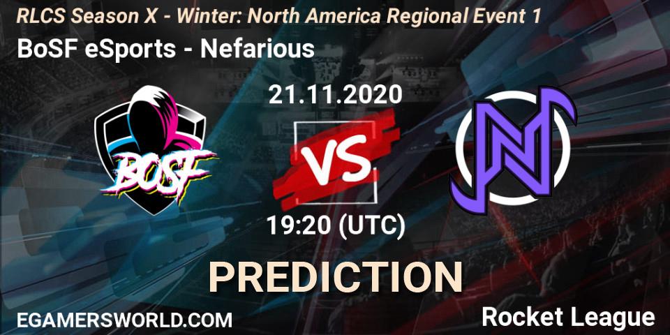 Pronósticos BoSF eSports - Nefarious. 21.11.2020 at 19:20. RLCS Season X - Winter: North America Regional Event 1 - Rocket League
