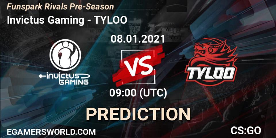 Pronósticos Invictus Gaming - TYLOO. 08.01.2021 at 09:00. Funspark Rivals Pre-Season - Counter-Strike (CS2)