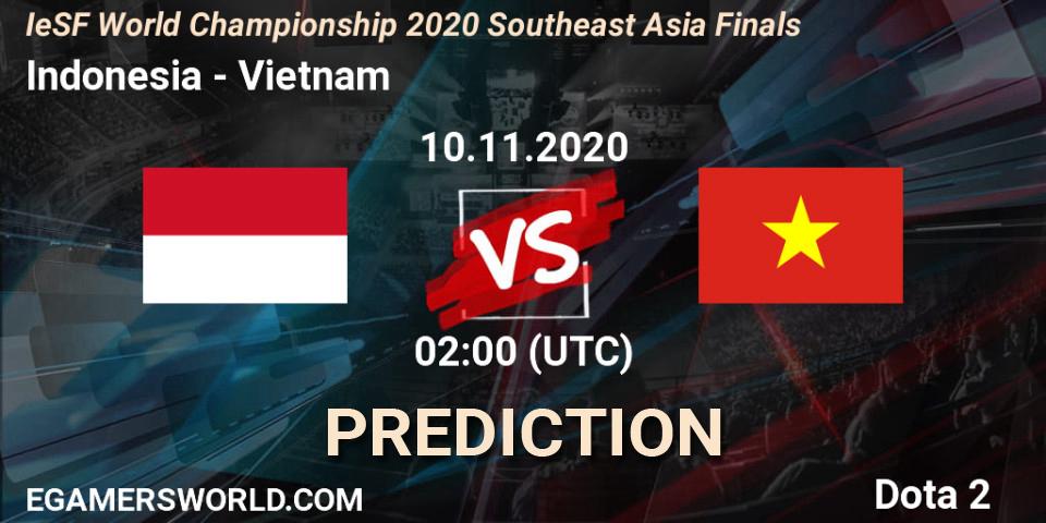 Pronósticos Indonesia - Vietnam. 10.11.2020 at 02:00. IeSF World Championship 2020 Southeast Asia Finals - Dota 2