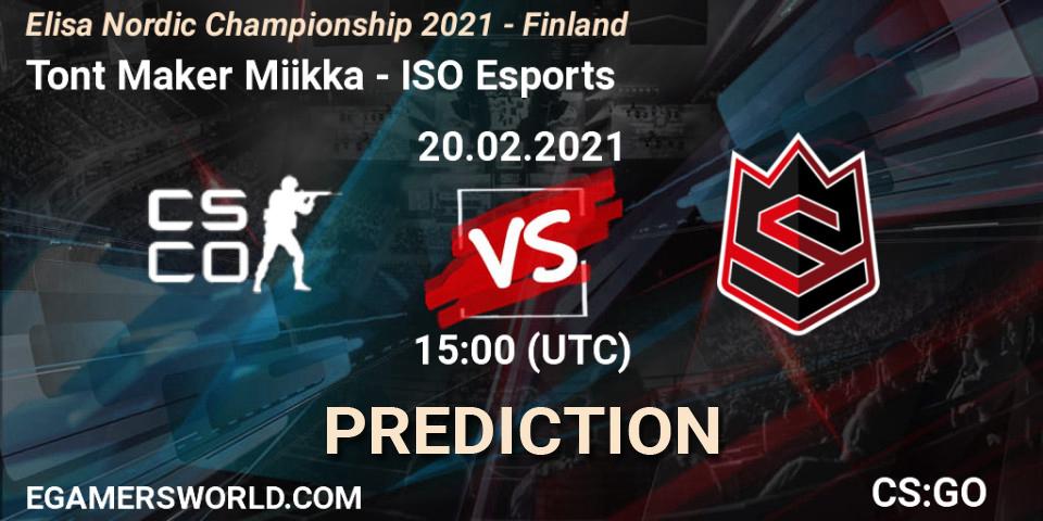 Pronósticos Tont Maker Miikka - ISO Esports. 20.02.2021 at 15:00. Elisa Nordic Championship 2021 - Finland - Counter-Strike (CS2)