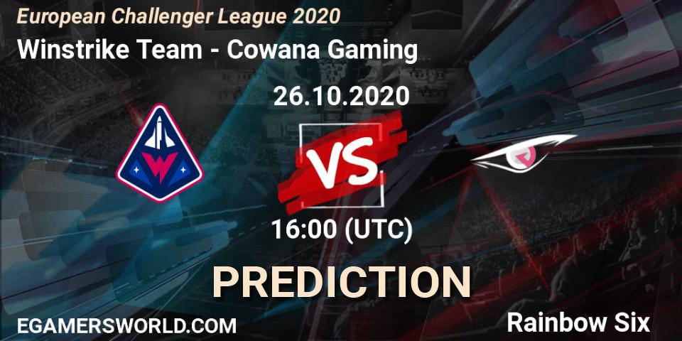 Pronósticos Winstrike Team - Cowana Gaming. 26.10.2020 at 16:00. European Challenger League 2020 - Rainbow Six