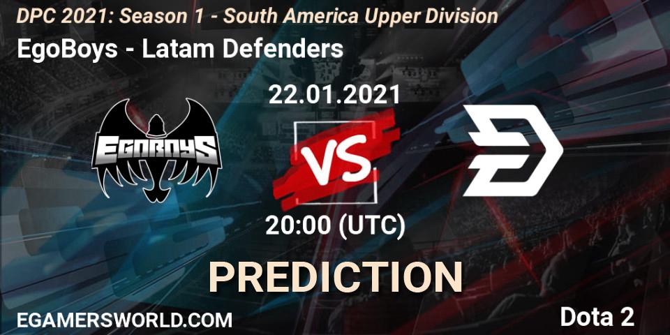 Pronósticos EgoBoys - Latam Defenders. 22.01.2021 at 20:00. DPC 2021: Season 1 - South America Upper Division - Dota 2