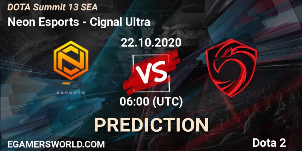 Pronósticos Neon Esports - Cignal Ultra. 22.10.2020 at 06:03. DOTA Summit 13: SEA - Dota 2