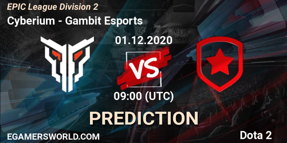 Pronósticos Cyberium - Gambit Esports. 01.12.20. EPIC League Division 2 - Dota 2