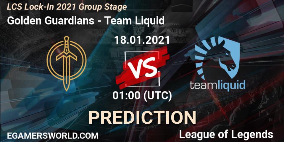 Pronósticos Golden Guardians - Team Liquid. 18.01.2021 at 01:00. LCS Lock-In 2021 Group Stage - LoL