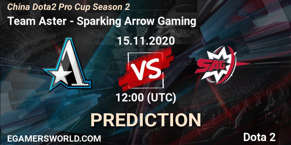 Pronósticos Team Aster - Sparking Arrow Gaming. 15.11.2020 at 10:50. China Dota2 Pro Cup Season 2 - Dota 2