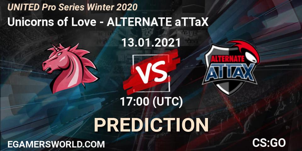 Pronósticos Unicorns of Love - ALTERNATE aTTaX. 13.01.2021 at 17:00. UNITED Pro Series Winter 2020 - Counter-Strike (CS2)