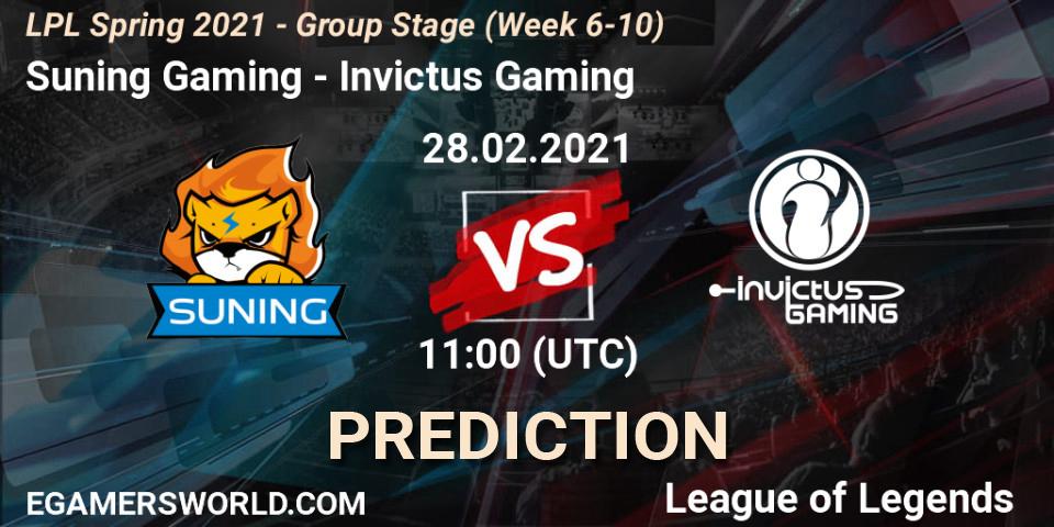 Pronósticos Suning Gaming - Invictus Gaming. 28.02.2021 at 11:40. LPL Spring 2021 - Group Stage (Week 6-10) - LoL