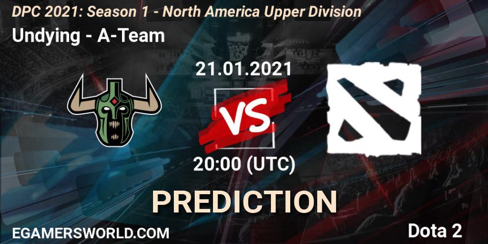Pronósticos Undying - A-Team. 21.01.2021 at 20:00. DPC 2021: Season 1 - North America Upper Division - Dota 2