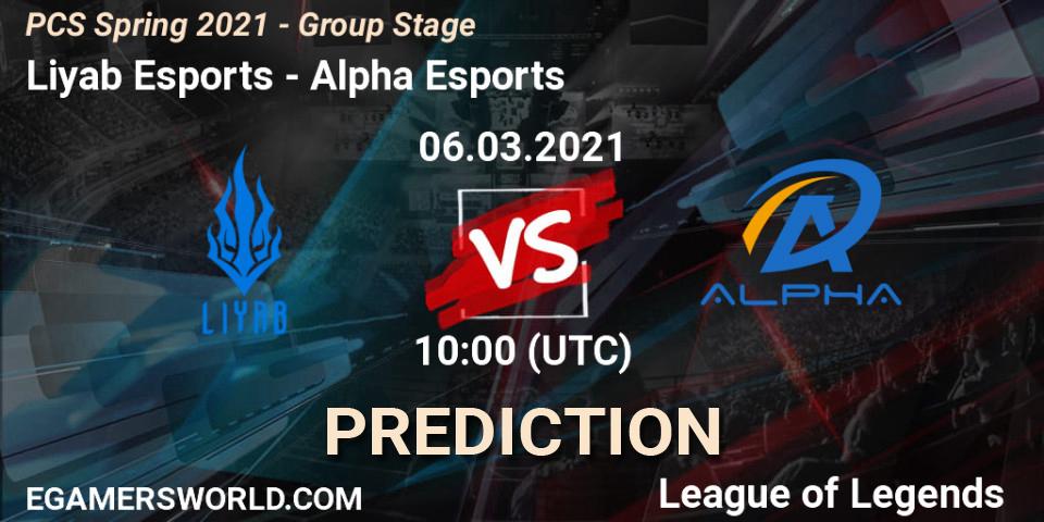 Pronósticos Liyab Esports - Alpha Esports. 06.03.2021 at 10:00. PCS Spring 2021 - Group Stage - LoL