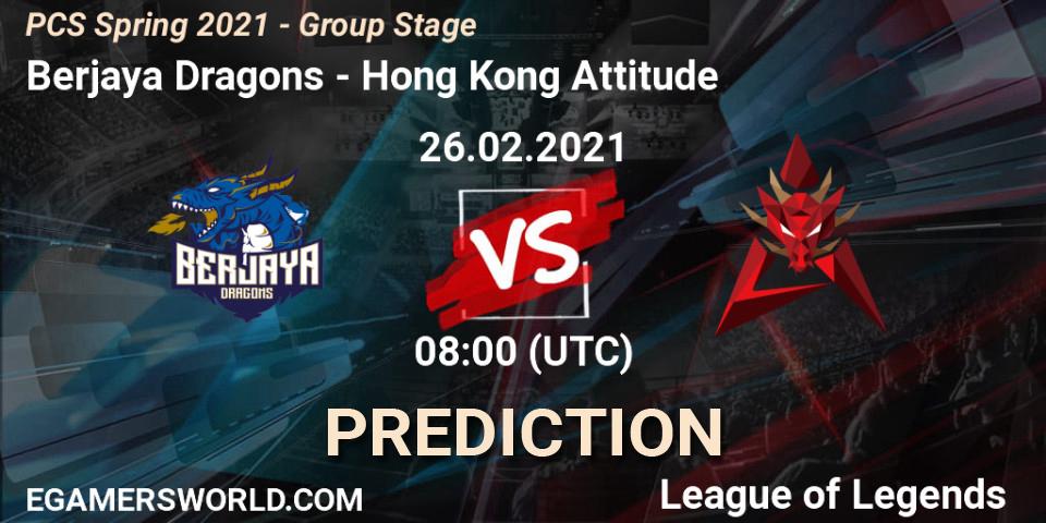 Pronósticos Berjaya Dragons - Hong Kong Attitude. 26.02.2021 at 08:00. PCS Spring 2021 - Group Stage - LoL