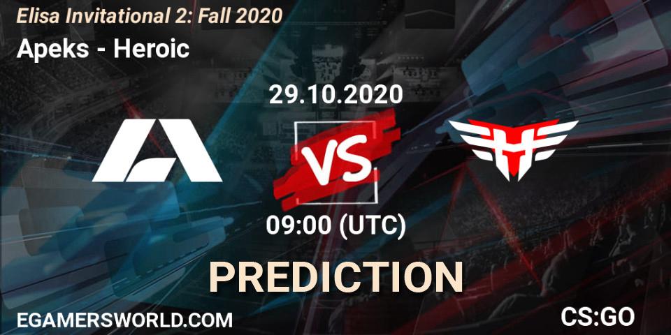 Pronósticos Apeks - Heroic. 29.10.2020 at 09:00. Elisa Invitational Fall 2020 - Counter-Strike (CS2)