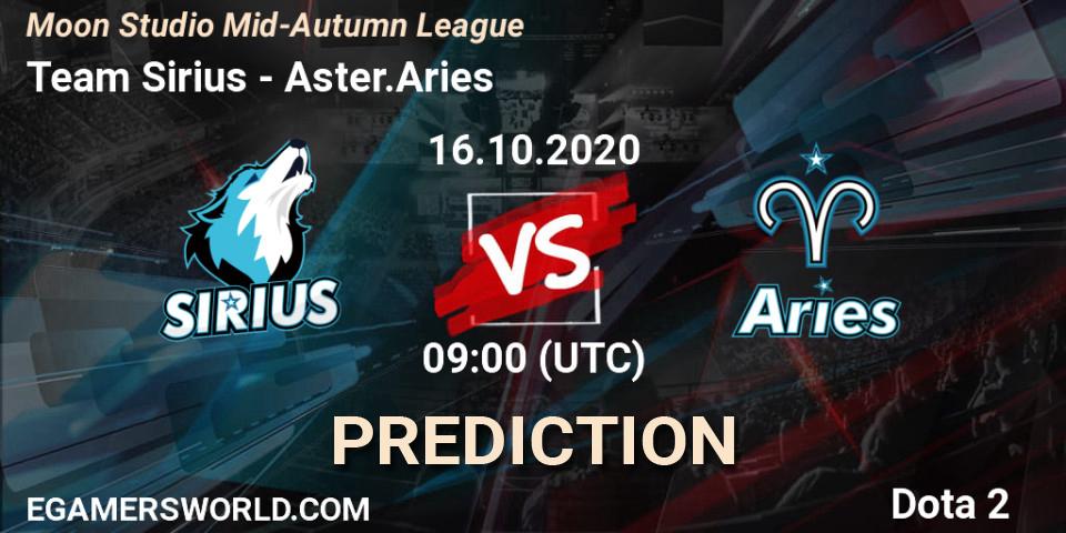 Pronósticos Team Sirius - Aster.Aries. 16.10.2020 at 09:00. Moon Studio Mid-Autumn League - Dota 2