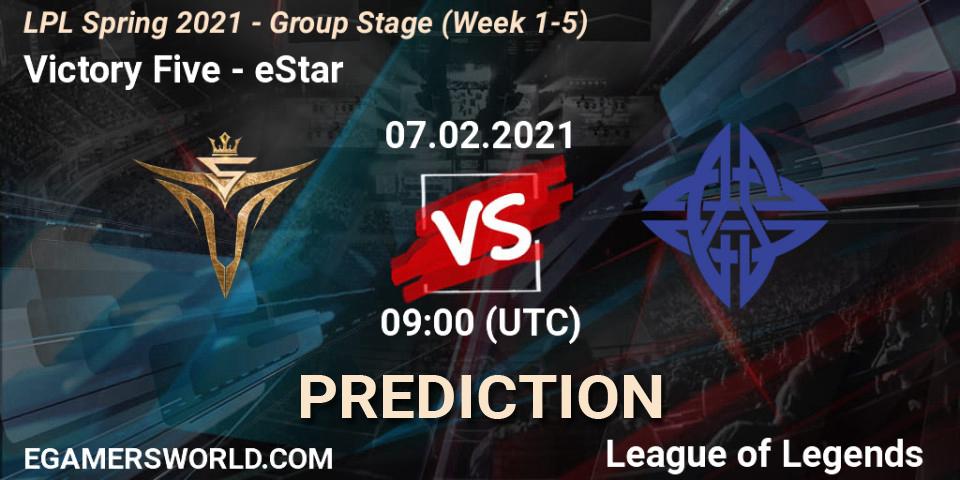 Pronósticos Victory Five - eStar. 07.02.2021 at 09:37. LPL Spring 2021 - Group Stage (Week 1-5) - LoL