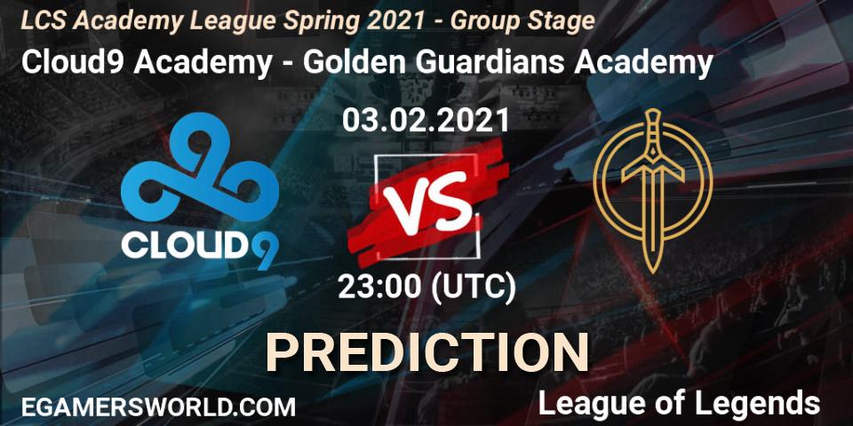 Pronósticos Cloud9 Academy - Golden Guardians Academy. 03.02.21. LCS Academy League Spring 2021 - Group Stage - LoL