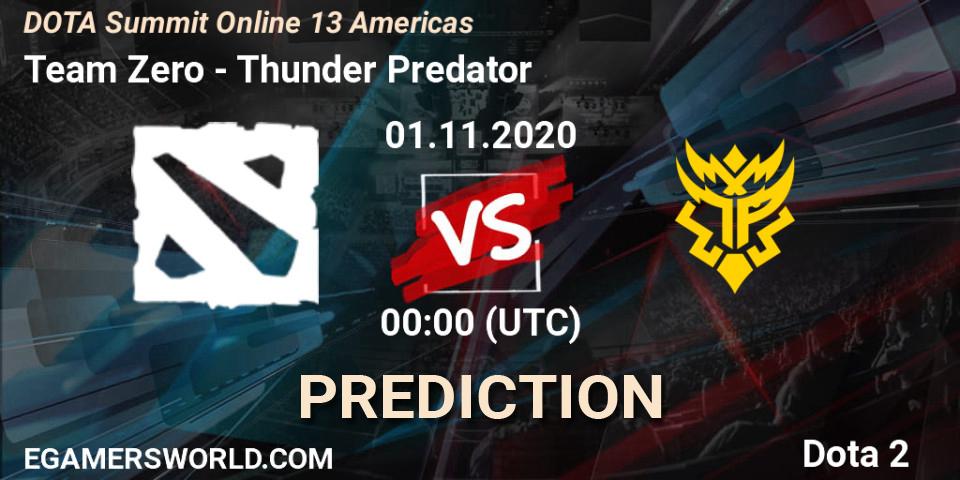 Pronósticos Team Zero - Thunder Predator. 01.11.2020 at 01:05. DOTA Summit 13: Americas - Dota 2