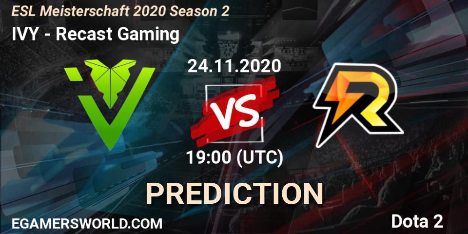 Pronósticos IVY - Recast Gaming. 24.11.2020 at 19:36. ESL Meisterschaft 2020 Season 2 - Dota 2