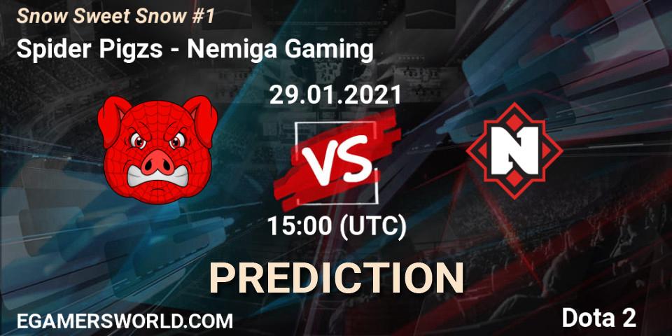 Pronósticos Spider Pigzs - Nemiga Gaming. 29.01.2021 at 14:59. Snow Sweet Snow #1 - Dota 2