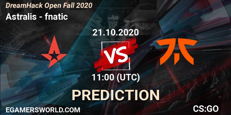 Pronósticos Astralis - fnatic. 21.10.2020 at 11:00. DreamHack Open Fall 2020 - Counter-Strike (CS2)