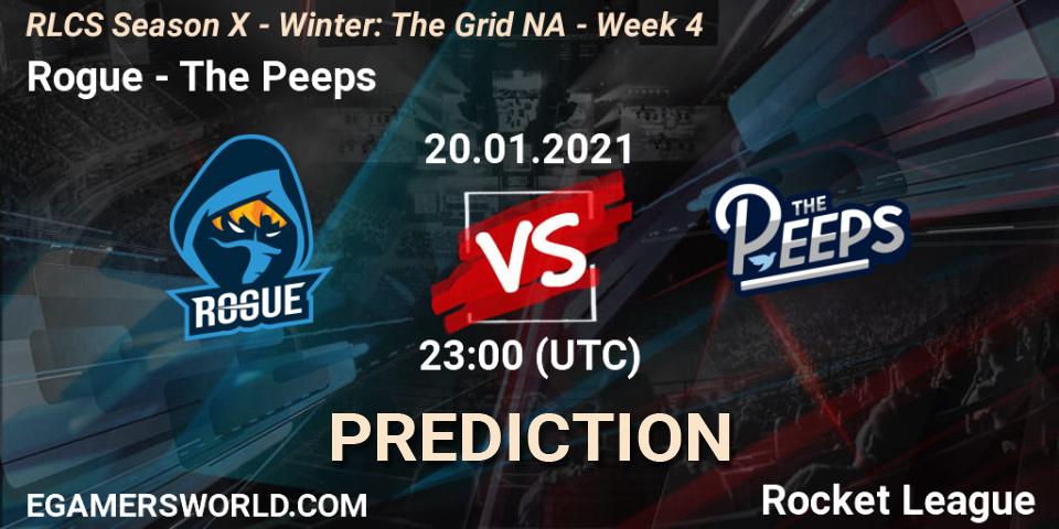 Pronósticos Rogue - The Peeps. 20.01.2021 at 23:00. RLCS Season X - Winter: The Grid NA - Week 4 - Rocket League