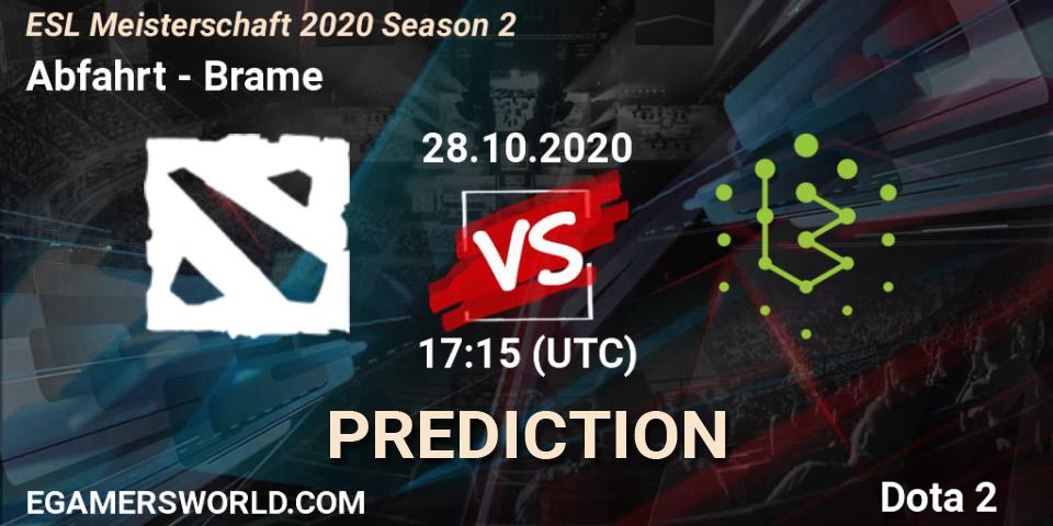 Pronósticos Abfahrt - Brame. 28.10.2020 at 18:14. ESL Meisterschaft 2020 Season 2 - Dota 2