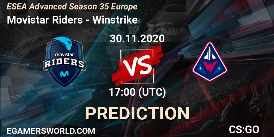 Pronósticos Movistar Riders - Winstrike. 30.11.2020 at 17:00. ESEA Advanced Season 35 Europe - Counter-Strike (CS2)