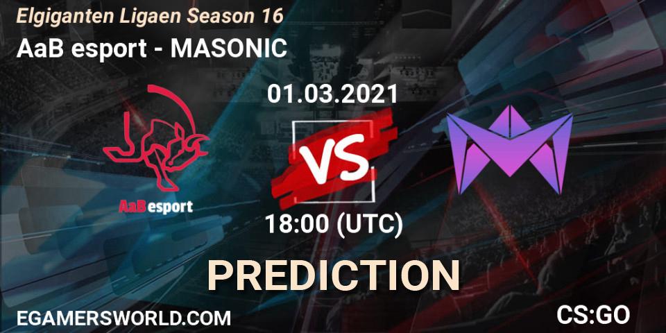 Pronósticos AaB esport - MASONIC. 01.03.2021 at 18:00. Elgiganten Ligaen Season 16 - Counter-Strike (CS2)