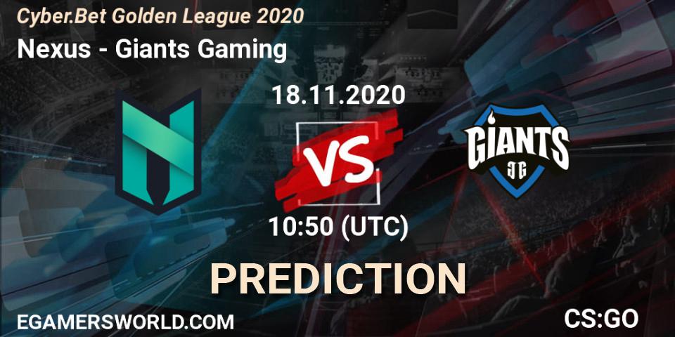 Pronósticos Nexus - Giants Gaming. 18.11.2020 at 10:50. Cyber.Bet Golden League 2020 - Counter-Strike (CS2)