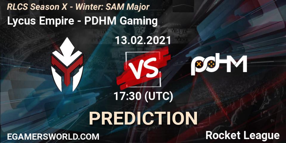 Pronósticos Lycus Empire - PDHM Gaming. 13.02.2021 at 17:30. RLCS Season X - Winter: SAM Major - Rocket League