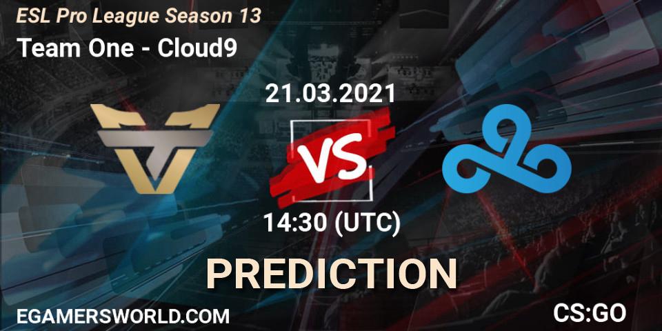 Pronósticos Team One - Cloud9. 21.03.2021 at 15:30. ESL Pro League Season 13 - Counter-Strike (CS2)