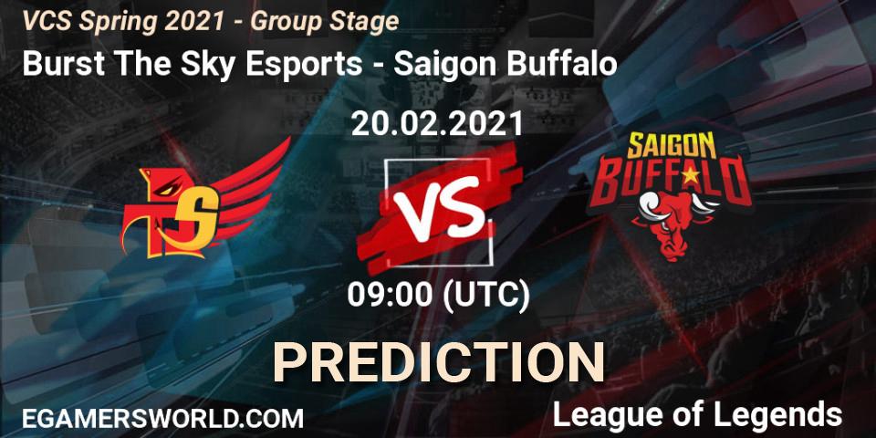 Pronósticos Burst The Sky Esports - Saigon Buffalo. 20.02.2021 at 09:00. VCS Spring 2021 - Group Stage - LoL