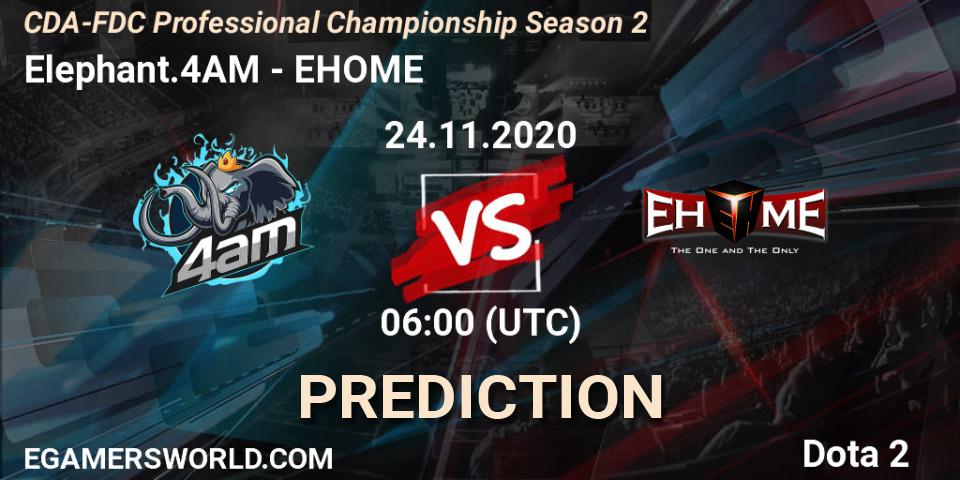 Pronósticos Elephant.4AM - EHOME. 24.11.2020 at 06:06. CDA-FDC Professional Championship Season 2 - Dota 2