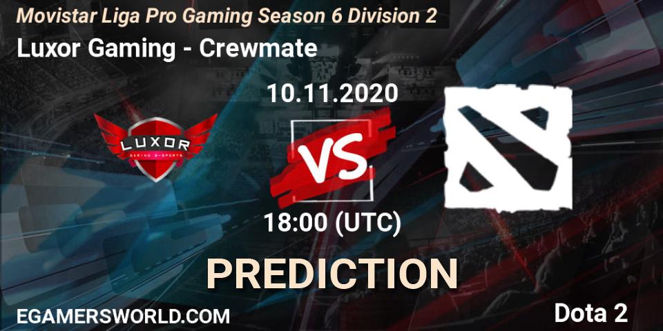 Pronósticos Luxor Gaming - Crewmate. 10.11.20. Movistar Liga Pro Gaming Season 6 Division 2 - Dota 2