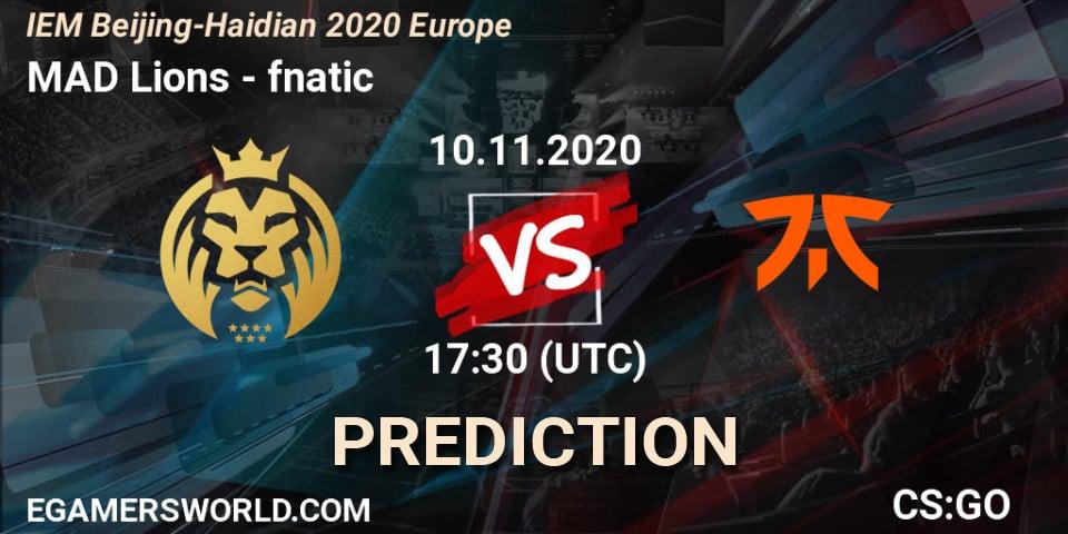 Pronósticos MAD Lions - fnatic. 10.11.2020 at 17:30. IEM Beijing-Haidian 2020 Europe - Counter-Strike (CS2)