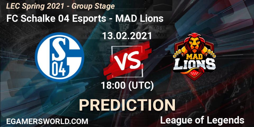 Pronósticos FC Schalke 04 Esports - MAD Lions. 13.02.2021 at 18:00. LEC Spring 2021 - Group Stage - LoL