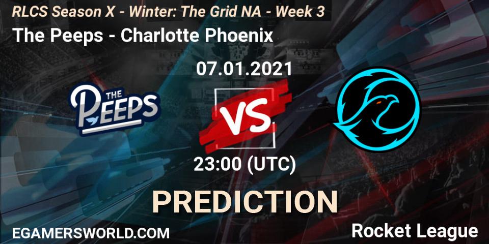 Pronósticos The Peeps - Charlotte Phoenix. 14.01.2021 at 23:00. RLCS Season X - Winter: The Grid NA - Week 3 - Rocket League