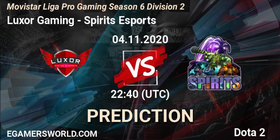 Pronósticos Luxor Gaming - Spirits Esports. 04.11.20. Movistar Liga Pro Gaming Season 6 Division 2 - Dota 2
