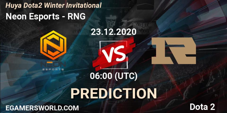 Pronósticos Neon Esports - RNG. 23.12.2020 at 05:39. Huya Dota2 Winter Invitational - Dota 2