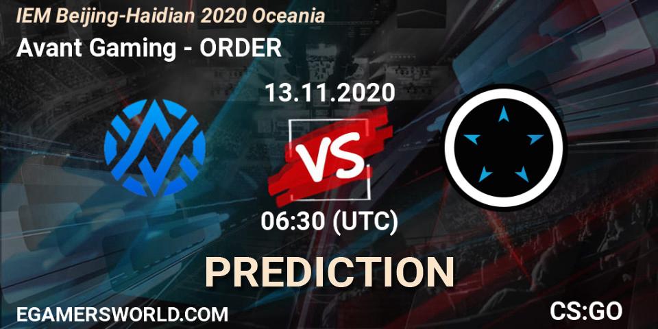 Pronósticos Avant Gaming - ORDER. 13.11.20. IEM Beijing-Haidian 2020 Oceania - CS2 (CS:GO)