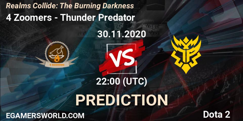 Pronósticos 4 Zoomers - Thunder Predator. 30.11.2020 at 22:02. Realms Collide: The Burning Darkness - Dota 2