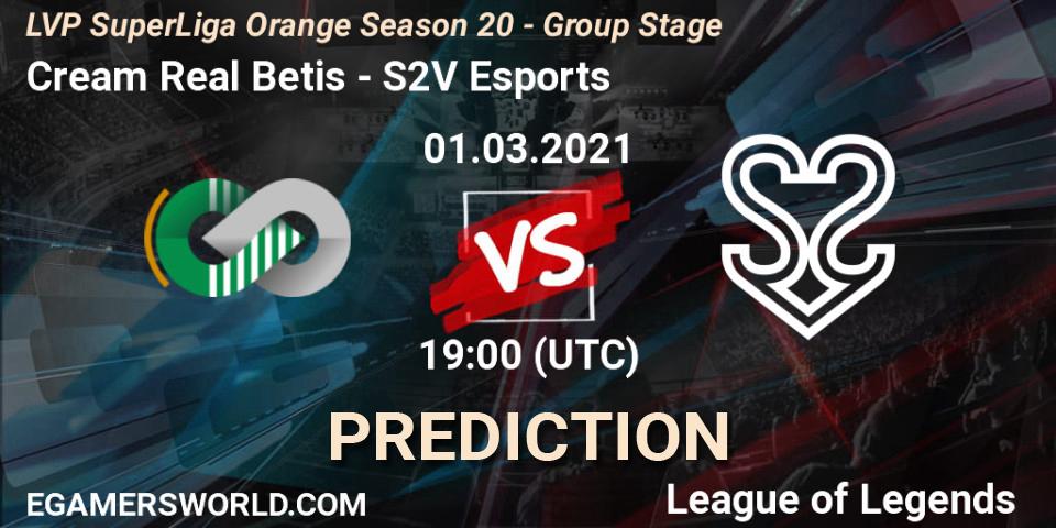 Pronósticos Cream Real Betis - S2V Esports. 01.03.2021 at 19:00. LVP SuperLiga Orange Season 20 - Group Stage - LoL