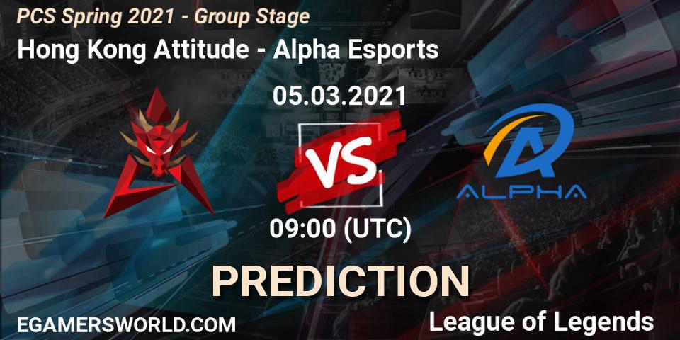 Pronósticos Hong Kong Attitude - Alpha Esports. 05.03.2021 at 13:00. PCS Spring 2021 - Group Stage - LoL