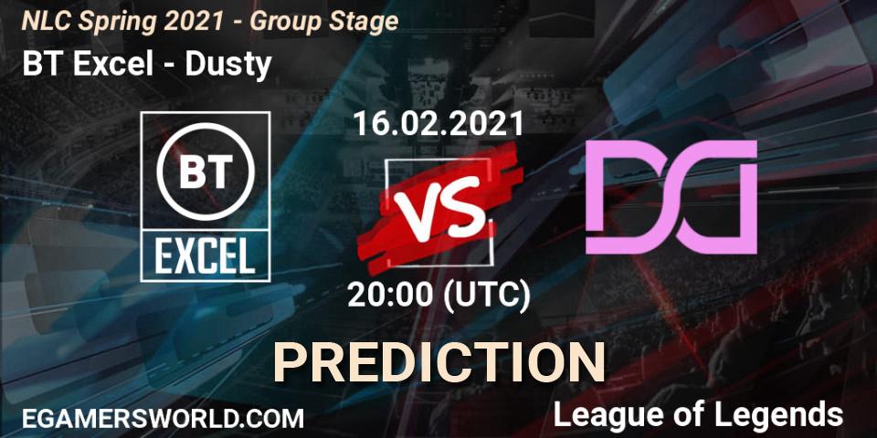 Pronósticos BT Excel - Dusty. 16.02.2021 at 20:00. NLC Spring 2021 - Group Stage - LoL