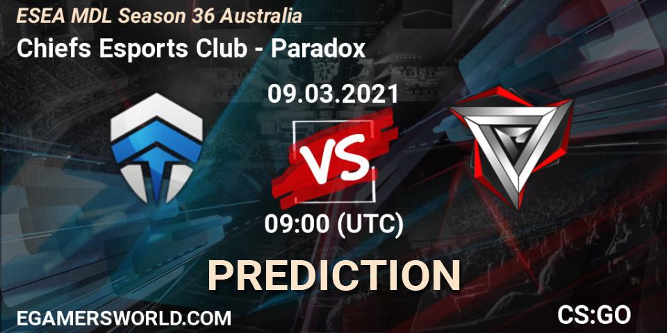 Pronósticos Chiefs Esports Club - Paradox. 09.03.21. MDL ESEA Season 36: Australia - Premier Division - CS2 (CS:GO)