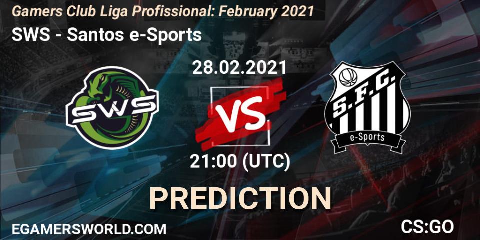 Pronósticos SWS - Santos e-Sports. 28.02.2021 at 21:45. Gamers Club Liga Profissional: February 2021 - Counter-Strike (CS2)