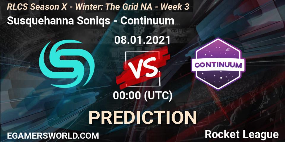 Pronósticos Susquehanna Soniqs - Continuum. 15.01.2021 at 00:00. RLCS Season X - Winter: The Grid NA - Week 3 - Rocket League