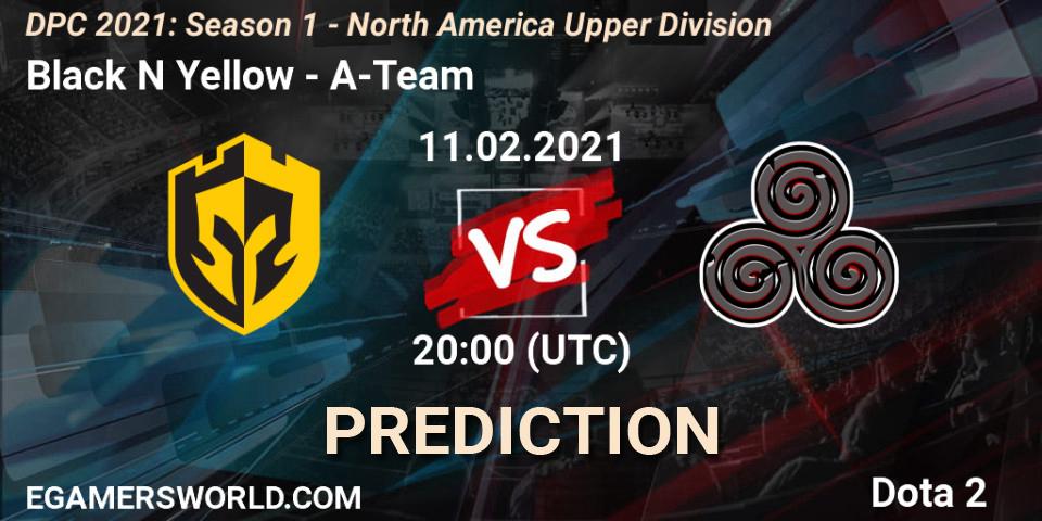 Pronósticos Black N Yellow - A-Team. 11.02.2021 at 20:00. DPC 2021: Season 1 - North America Upper Division - Dota 2